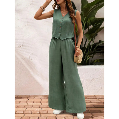 Ensemble Femme 2 Pièces – Blazer Court & Pantalon Large Chic Été 2025