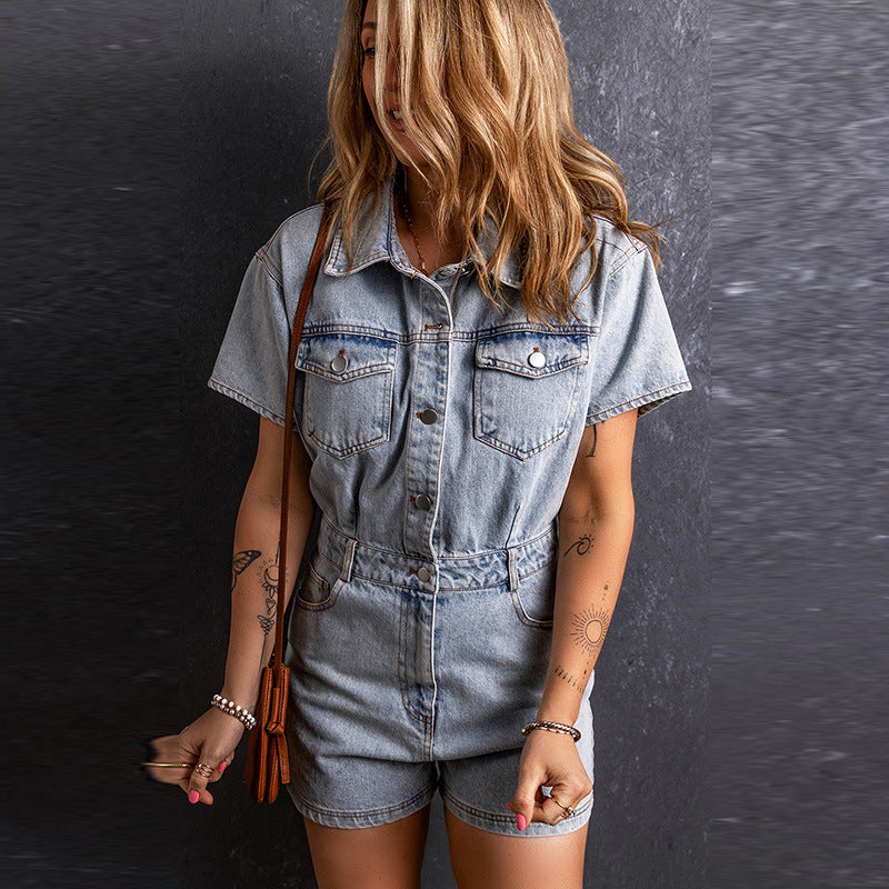 Combinaison Vintage à Manches Courtes pour Femme
