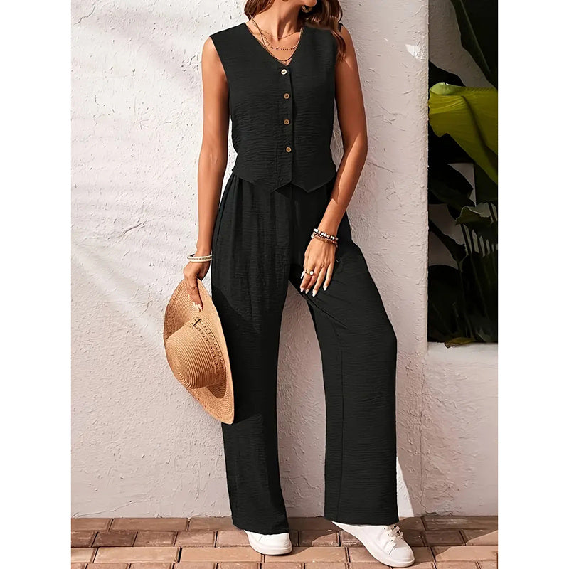 Ensemble Femme 2 Pièces – Blazer Court & Pantalon Large Chic Été 2025