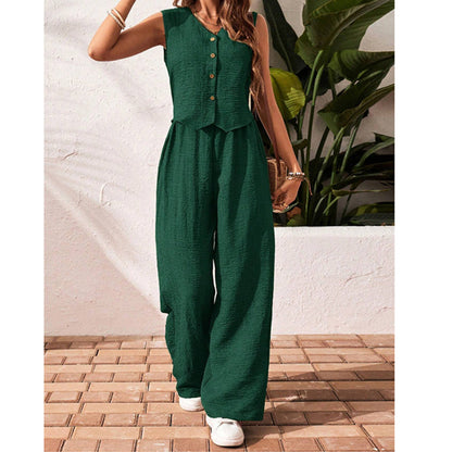 Ensemble Femme 2 Pièces – Blazer Court & Pantalon Large Chic Été 2025