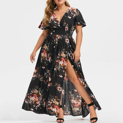 Robe d'Été Fleurie Femme à Manches Courtes – Style Européen Élégant