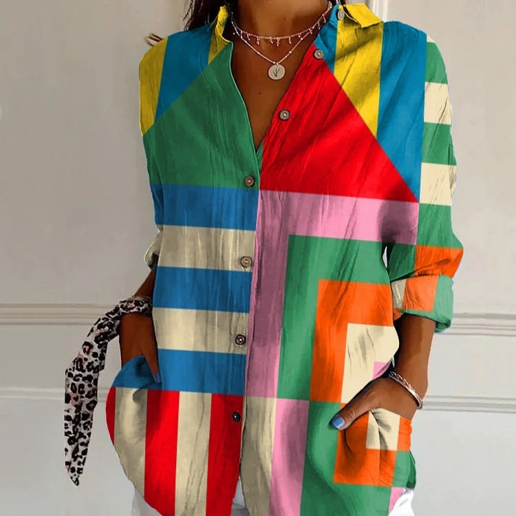 Chemise Femme à Manches Longues Imprimé 3D – Style Vintage Artistique