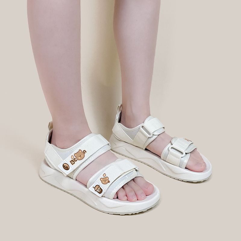 Sandales Sport Décontractées Femme – Style Coréen à Scratch & Motif Ours