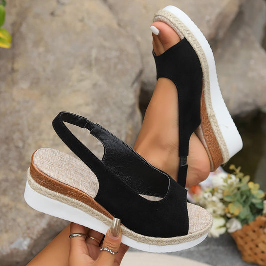 Sandales Compensées Femme Grande Taille – Style Européen à Brides en Corde & Bout