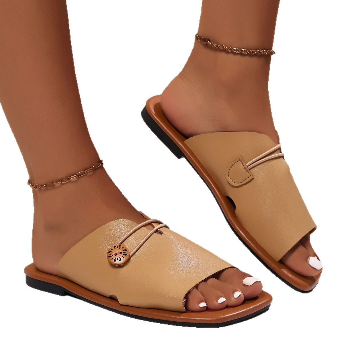 Sandales Plates Rétro Femme – Tongs Décontractées en Simili Cuir PU