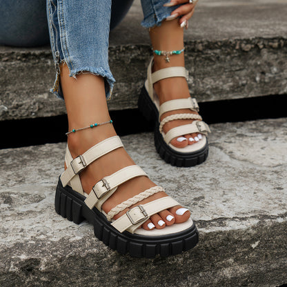 Sandales Femme Épaisses à Bout Ouvert – Style Éponge & Semelle Chunky