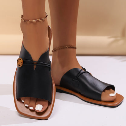 Sandales Plates Rétro Femme – Tongs Décontractées en Simili Cuir PU