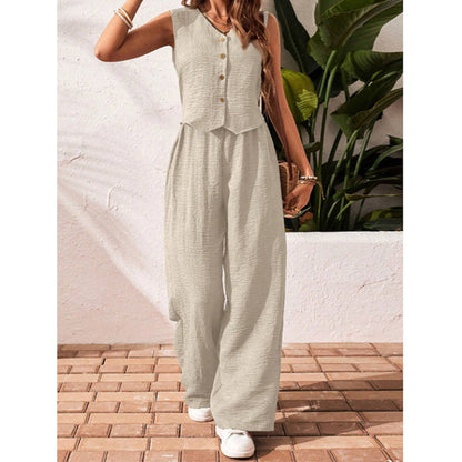 Ensemble Femme 2 Pièces – Blazer Court & Pantalon Large Chic Été 2025