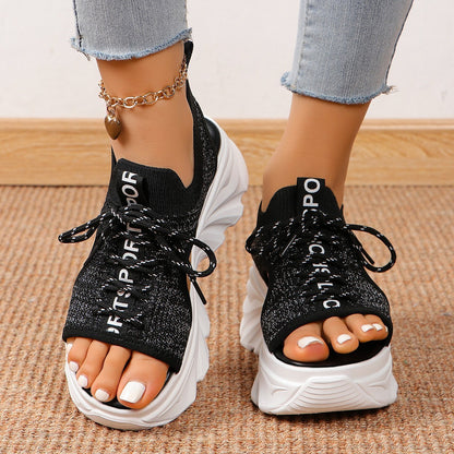 Sandales Femme à Talon Moyen – Style Sport Chic à Lacets & Mesh Respirant
