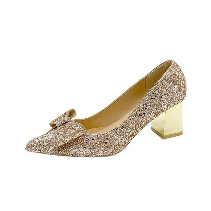 Escarpins Femme à Paillettes – Talon Épais, Bout Pointu & Style Xiuhe Mariage