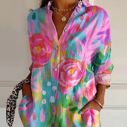 Chemise Femme à Manches Longues Imprimé 3D – Style Vintage Artistique