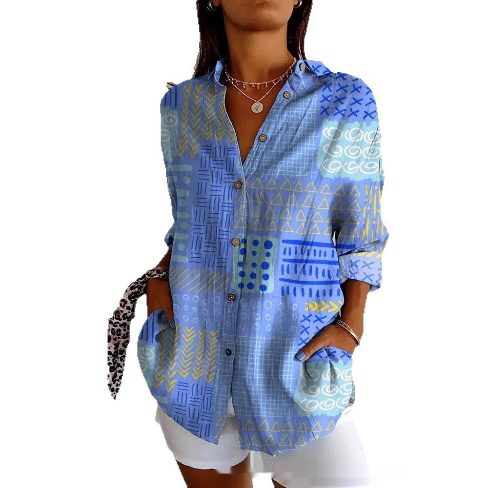 Chemise Femme à Manches Longues Imprimé 3D – Style Vintage Artistique