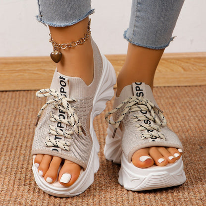 Sandales Femme à Talon Moyen – Style Sport Chic à Lacets & Mesh Respirant