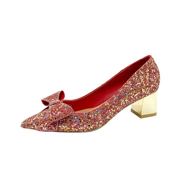Escarpins Femme à Paillettes – Talon Épais, Bout Pointu & Style Xiuhe Mariage
