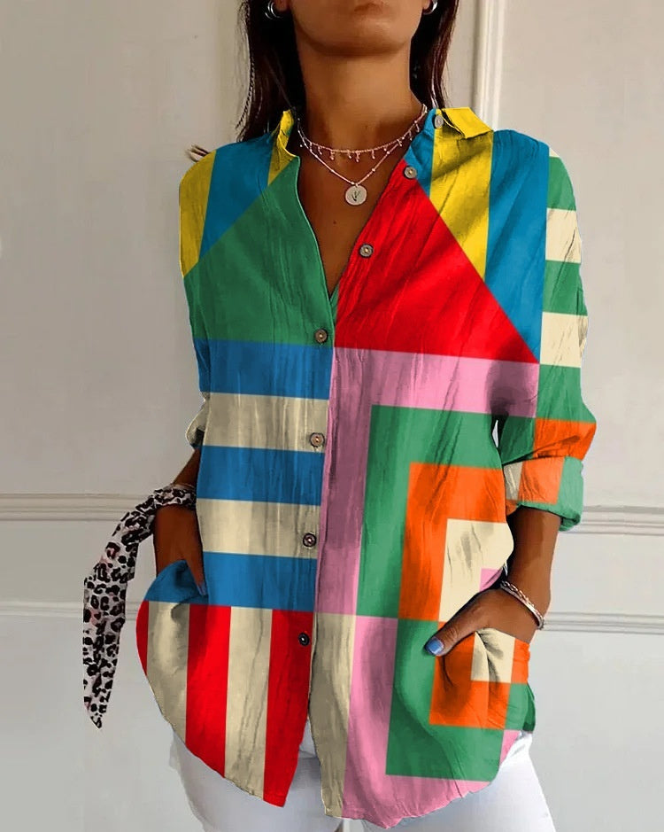 Chemise Femme à Manches Longues Imprimé 3D – Style Vintage Artistique