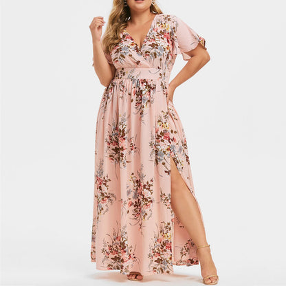 Robe d'Été Fleurie Femme à Manches Courtes – Style Européen Élégant
